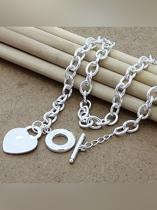 Affordable Fashion Finds Jewelry - Silver Toggle Chain Necklace - Link Design Heart Charm!